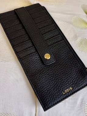 Lodis Black Leather Card and Coin Holder